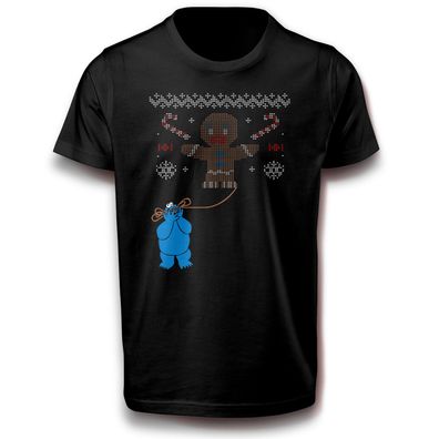 Cookie Großes Monster Lebkuchen T-Shirt schwarz 110 - 3XL Baumwolle Weihnachten Fun