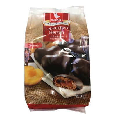 Weiss Lebkuchen Herzen mit Zartbitterschokolade überzogen 150g