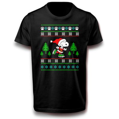 Weihnachten Weihnachts Hund Pfote T-Shirt schwarz 110 - 3XL Baumwolle Fun Schneekugel