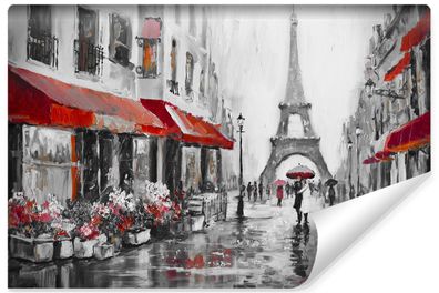 Muralo Vlies Fototapete Paris Eiffelturm Blumen Architektur Malarei Wandtapete