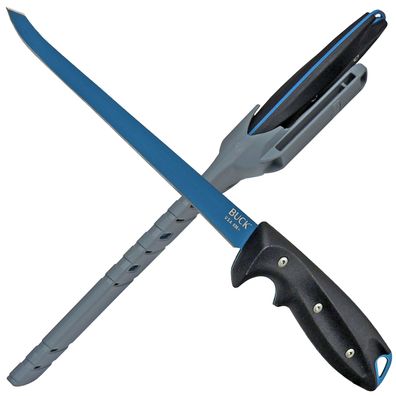 Buck ABYSS 035 Filetiermesser grau/ blau mit Kunststoffscheide, Klinge 16,5 cm