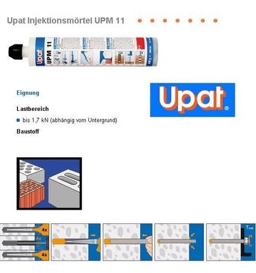 Upat Injektionsmörtel UPM 11 360ml Kartusche -zum kleben von Gewindestangen etc.