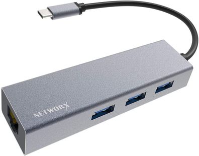 Networx USB 3.0 Hub Adapter USB C auf 3 x USB A 3.0 Ethernet space grau