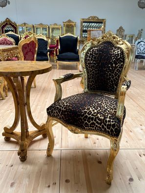 Armchair French Louis Style Gold Leopard Chair Antique Baroque in Gold Finish