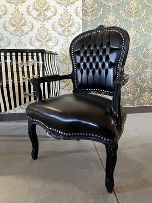 Armchair French Louis Style Black Chair Antique Style Black Finish Baroqu
