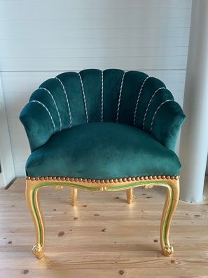 Armchair Baroque Style Chair Velvet Green Gold Finish Bar Chair Lounge Chair