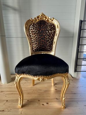Accent Chair French Baroque Style Dining Chair in Leopard Black Antique Style
