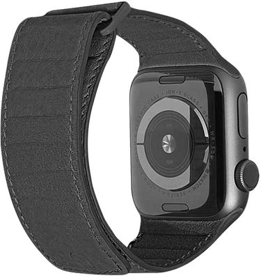 Decoded Traction Strap Leder Armband 44 mm für Apple Watch schwarz
