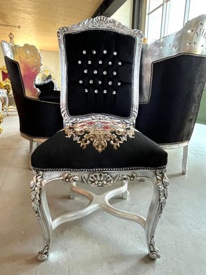Chair Antique Style Silver Finish Dining Chair Royal Baroque Style Black Velvet