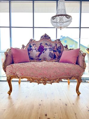 Love Seat French Louis Style Sofa Royal Baroque Style Settee in Rosa Home Decor