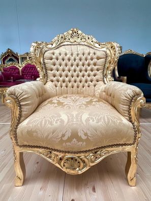 Armchair French Louis XV Style Gold Finish Sofa Chair Italian Baroque Rococo Style