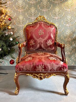 Accent Chair Retro Baroque Style Armchair Bordeaux Color Gold Finish for Home Decor