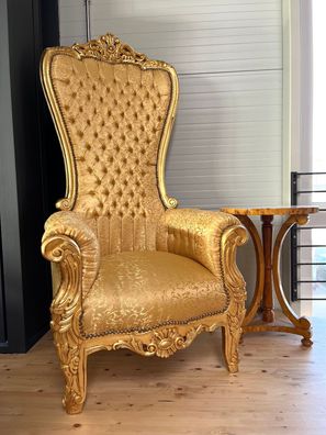 Barock Möbel Throne French Baroque Rococo Style Armchair in Gold Finish for Event