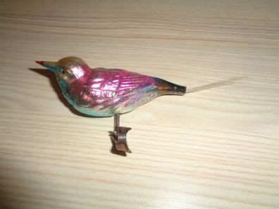 alter Christbaumschmuck - farbiger Vogel mit Klammer -türkis