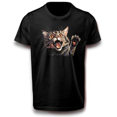 Wütende Katze T-Shirt schwarz 110 - 3XL Baumwolle Mietze Haustier Hauskatze Muschi