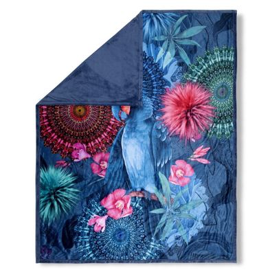 HIP Wohndecke Plaid OFELIA 7128 130x160 cm Papagei Blumen blau türkis Blumen