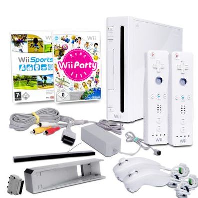 Wii Konsole in Weiss + alle Kabel + 2 Nunchuk + 2 Fernbedienung + Wii Sports + ...