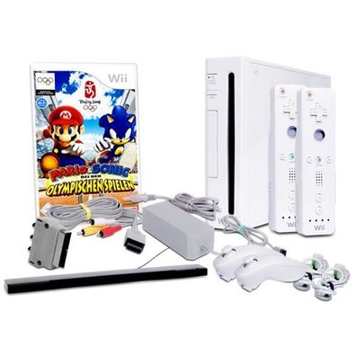 Nintendo Wii Konsole in Weiss + alle Kabel + 2 Nunchuk + 2 Fernbedienung + Spiel ...