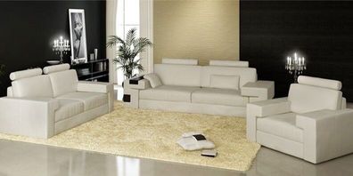 Sofagarnitur Sofa Couch Polster Sitz Leder Garnitur Wohnlandschaft Licht Nassau