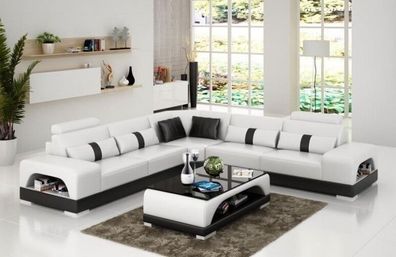 Ecksofa Polster Couch Sofa Wohnlandschaft Sitz Eck Garnitur Leder Textil Sandber