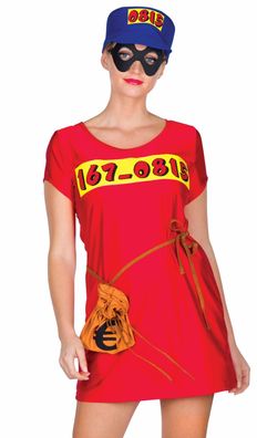 Kostüm Bankräuberin Panzer Diebin Ganovin 4tlg. rotes Kleid Karneval Fasching