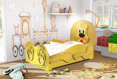 Lion Small/ Big] Kinderbett in Braun/ Gelb Kinderzimmer Bett (165x87x110/205x97x118]