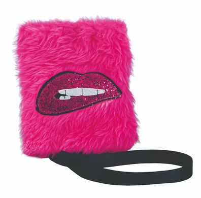 pinke Plüschtasche mit Mund aus Pailletten Kostüm Accessoires Tasche Karneval