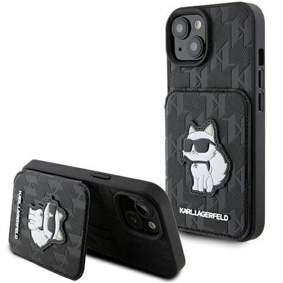 Hülle Case iPhone 15 Karl Lagerfeld aufstellbar Katze Kunstleder schwarz Logo