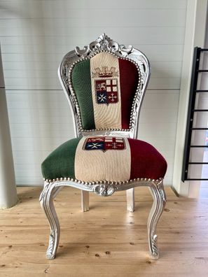 Accent Chair Retro Baroque Style Chair Italian Flag & Navy Crown Silver Finish
