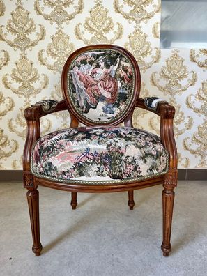 Armchair Classic Baroque Style Chair in Tapestry Fabric Juliet Love Story