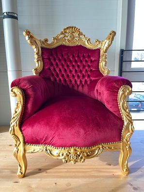 Accent Armchair Retro Baroque Style Chair Red Velvet Gold Finish Antique Style