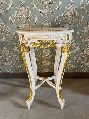 Side Table French Louis Style Round Table Retro Baroque Style White Gold Color
