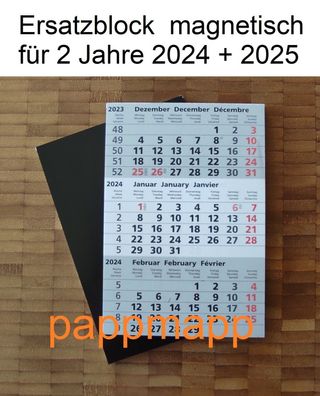 Kalenderblock magnetisch 2024 + 2025 für 3-Monats-Tischkalender Edelstahl Metall