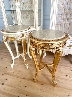 Handmade French Round Style Marble Side Table- Gold