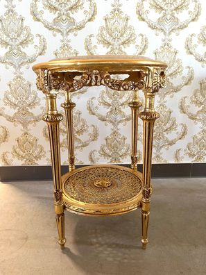 Side Table French Baroque Style w/ Marble Top Table Antique Handmade Style Gold