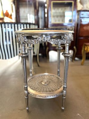 Side Table French Baroque Style with Marble Top Retro Antique Style Table Silver