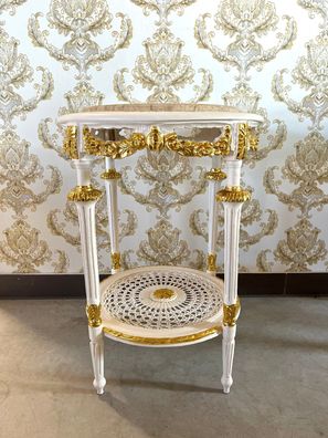 Side Table French Baroque Style with Marble Table Antique Handmade Style Beige