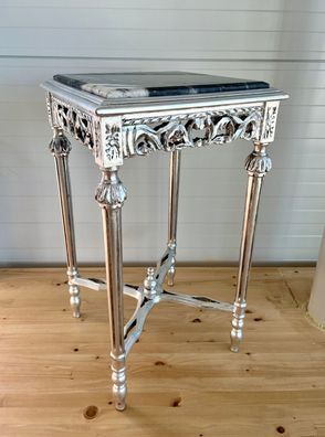 Side Table Silver Black Marble Top Bar Table French Baroque Style Square Table