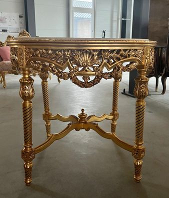 Round Table French Baroque Rococo Antique Style Marble Top Table in Beige