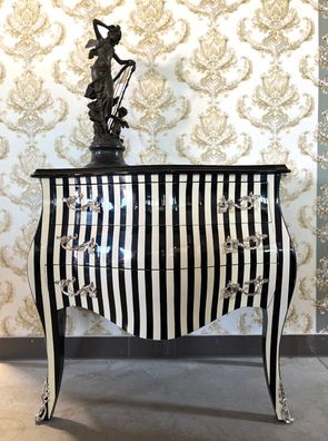 Chest of Drawer French Louis Style Dresser in Black Stripe Baroque Style Drawer