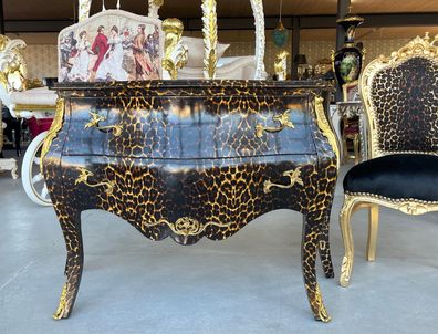 Chest of Drawer Leopard Print French Louis Style Dresser Baroque Rococo in Brown