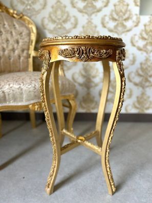 Side Table French Baroque Style Marble Top Table Antique Style Gold Finish Beige