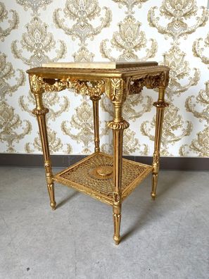 Side Table Gold Beige Marble Top Bar Table French Baroque Style Square Table