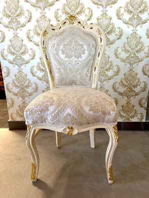 Accent Chair French Louis Chair in Solid Wood Beige Fabric Retro Baroque Style