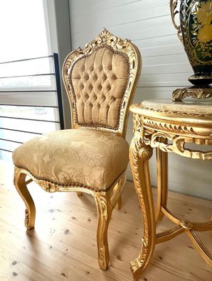 Barock Esszimmerstuhl aus Holz, handgefertigter Stuhl im antiken Stil in Gold