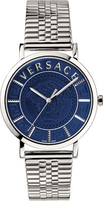 Versace VEJ400821 V-Essential blau silber Edelstahl Herren Uhr NEU