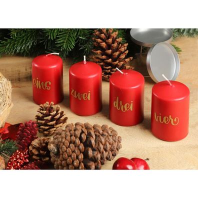 6x BURI Stumpenkerzen Advent 4er Rot Weihnachten Tischdekoration Teelichter Set