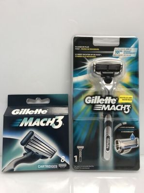 9x Gillette MACH3 Rasierklingen + Rasierer Original Klingen neu