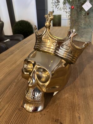 Totenkopf Figur Statue Skulptur skull head Dekoration Deko gold farbend König Krone