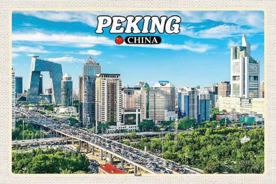 Holzschild 20x30 cm - Peking China Stadt Hochhäuser Skyline
